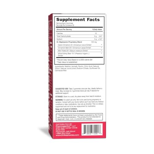 Pharmaganics Dr. Stephanie's SugarDown Gummies – Ceylon & Cassia Cinnamon Supplement – 0g Zucker, 60 Stück