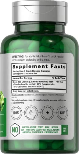 Horbäach Grüntee-Extrakt Kapseln | 450 mg | 180 Kapseln | Hochdosiertes pflanzliches Nahrungsergänzungsmittel | Non-GMO & Glutenfrei