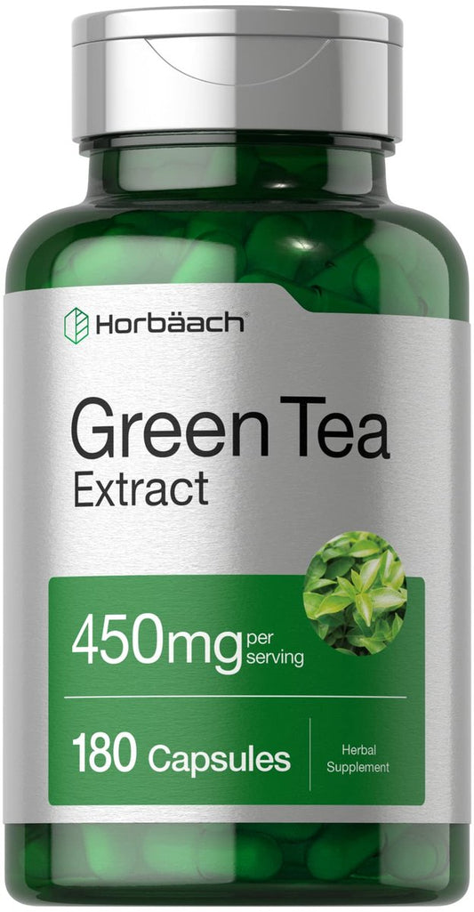Horbäach Grüntee-Extrakt Kapseln | 450 mg | 180 Kapseln | Hochdosiertes pflanzliches Nahrungsergänzungsmittel | Non-GMO & Glutenfrei