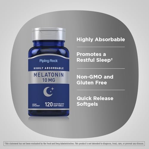 Piping Rock Melatonin 10 mg | 120 Softgel-Kapseln | Schnell freisetzendes Nahrungsergänzungsmittel | Hoch absorbierbar | Nicht-GVO, glutenfrei