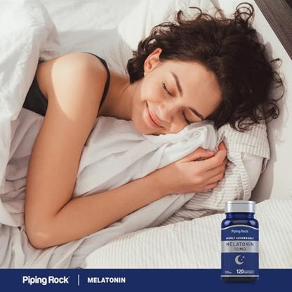 Piping Rock Melatonin 10 mg | 120 Softgel-Kapseln | Schnell freisetzendes Nahrungsergänzungsmittel | Hoch absorbierbar | Nicht-GVO, glutenfrei