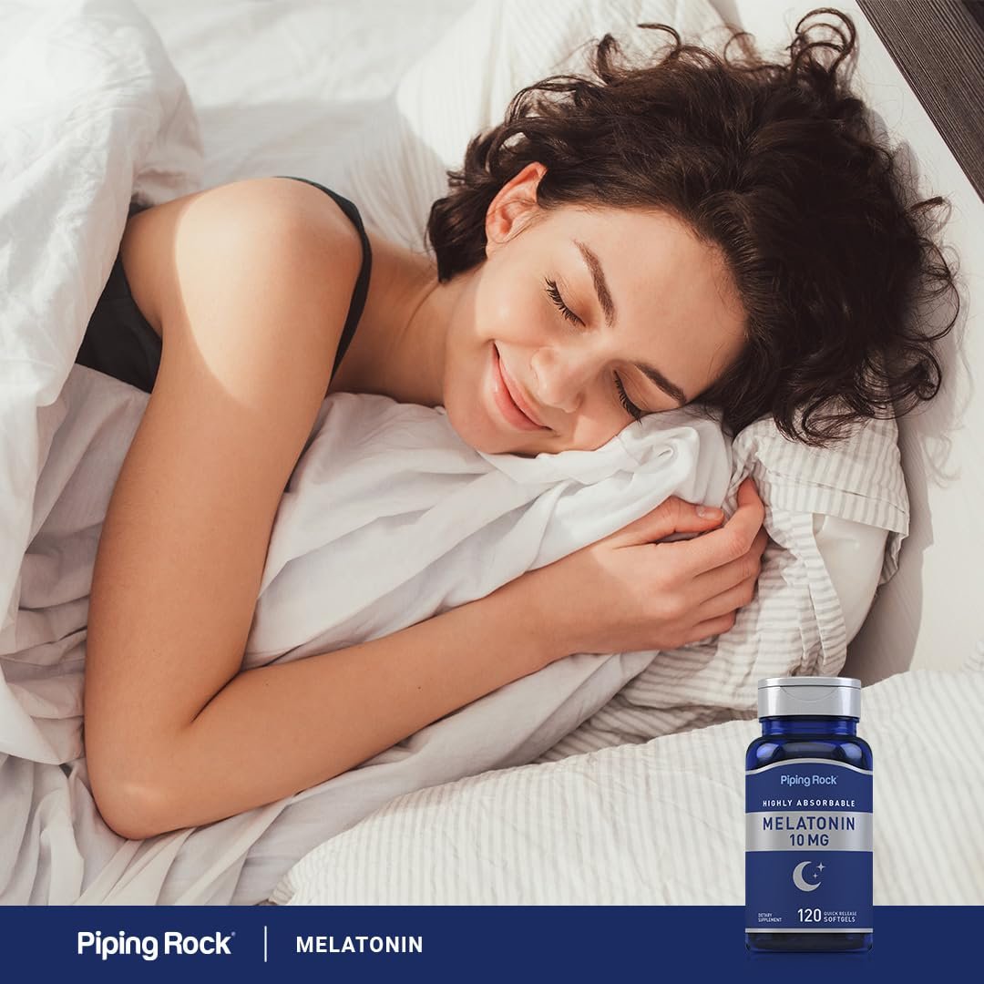 Piping Rock Melatonin 10 mg | 120 Softgel-Kapseln | Schnell freisetzendes Nahrungsergänzungsmittel | Hoch absorbierbar | Nicht-GVO, glutenfrei