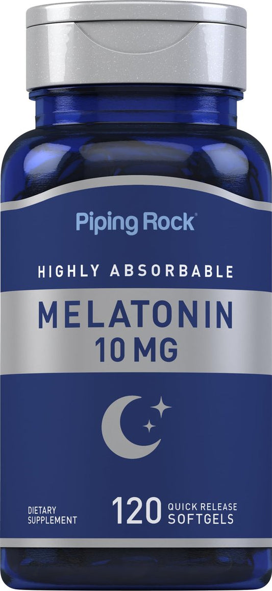 Piping Rock Melatonin 10 mg | 120 Softgel-Kapseln | Schnell freisetzendes Nahrungsergänzungsmittel | Hoch absorbierbar | Nicht-GVO, glutenfrei