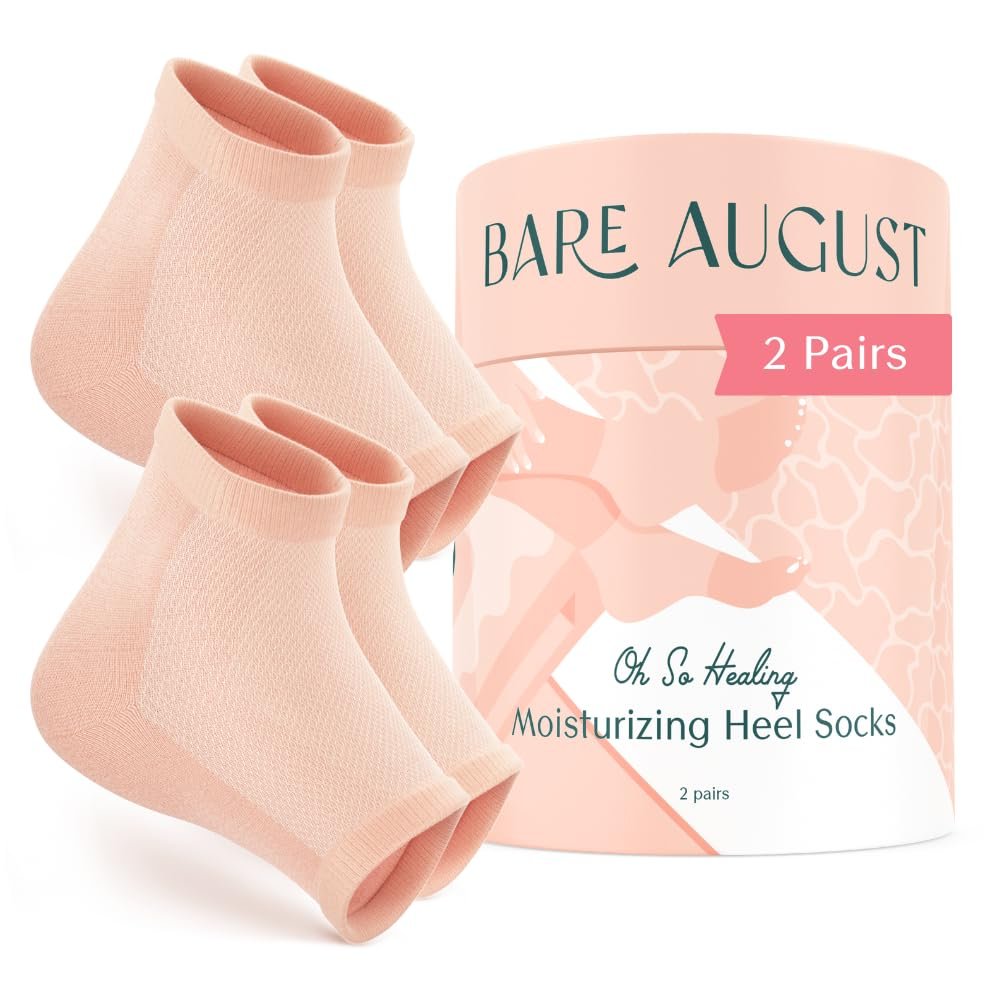 Bare August Feuchtigkeitsspendende Socken | Weiche Fersenreparatur-Gel-Socken für Fußpflege, trockene & rissige Fersen | Nachtschlaf-Komfortsocken für Damen & Herren | Wiederverwendbare Spa-Socken für geschmeidige & hydratisierte Haut - 2 Paar