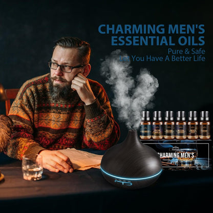 FUHITIM Duftöl, Charmantes Herren-Set Diffuseröl für Zuhause, Seife & Kerzenherstellung, Aromatherapie-ätherische Öle - Meeresbrise, Kamin Vanille, Zeder und mehr (6 x 10 ml)
