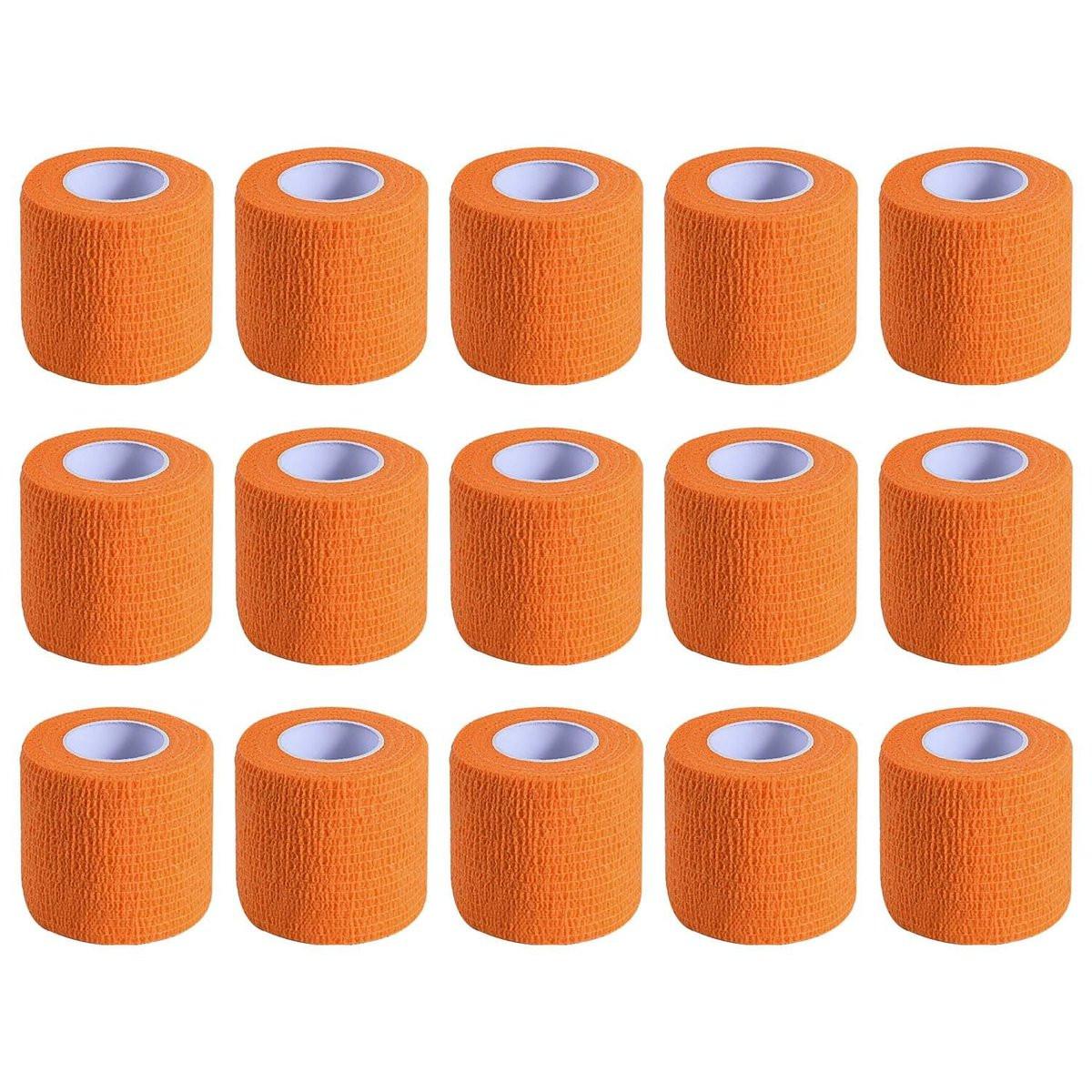 KISEER 15er-Pack 2 Zoll x 5 Yards Orange Selbstklebende Bandage, Atmungsaktive Kohäsive Bandage-Wickelrollen, Elastisches Selbsthaftendes Tape für Sport, Handgelenk, Knöchel