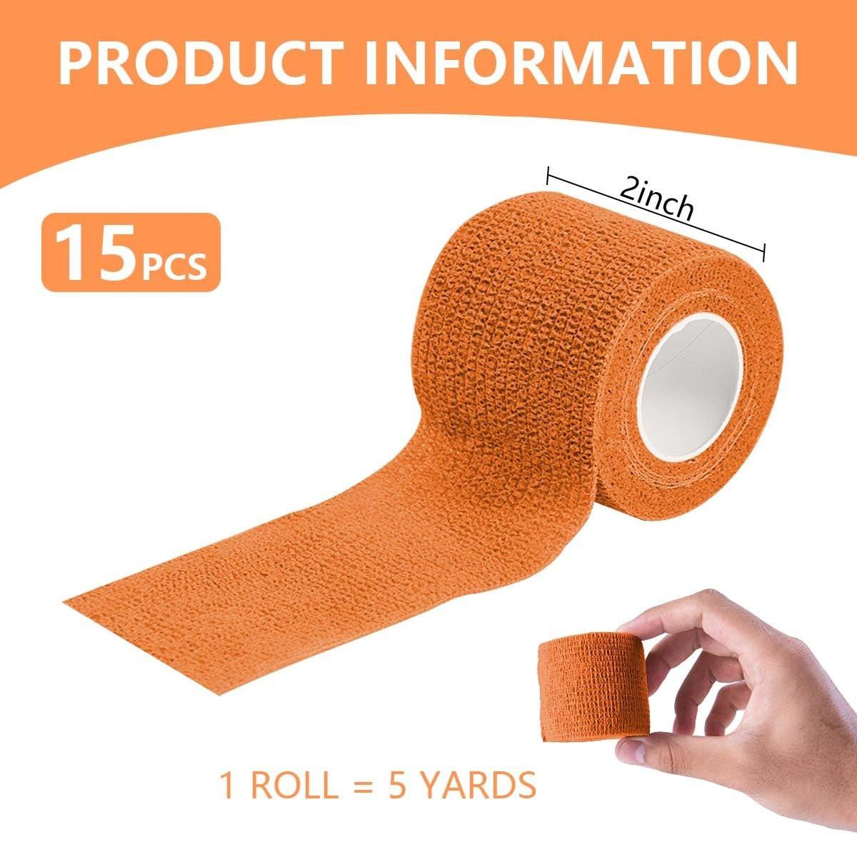 KISEER 15er-Pack 2 Zoll x 5 Yards Orange Selbstklebende Bandage, Atmungsaktive Kohäsive Bandage-Wickelrollen, Elastisches Selbsthaftendes Tape für Sport, Handgelenk, Knöchel
