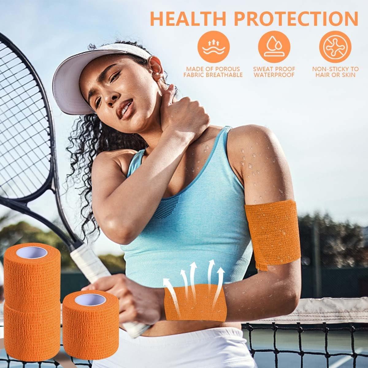 KISEER 15er-Pack 2 Zoll x 5 Yards Orange Selbstklebende Bandage, Atmungsaktive Kohäsive Bandage-Wickelrollen, Elastisches Selbsthaftendes Tape für Sport, Handgelenk, Knöchel
