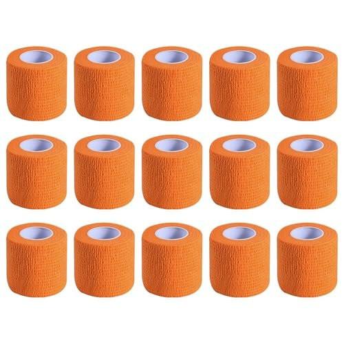 KISEER 15er-Pack 2 Zoll x 5 Yards Orange Selbstklebende Bandage, Atmungsaktive Kohäsive Bandage-Wickelrollen, Elastisches Selbsthaftendes Tape für Sport, Handgelenk, Knöchel