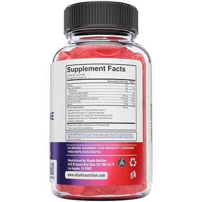 Atlantis Nutrition 8-in-1 Immun-Booster Gummis mit Holunderbeere | Immunsystem Unterstützung mit Holunderbeere, Quercetin, Zink, Vitamin C – Immun-Booster für Erwachsene & Kinder – Leckerer Geschmack – 60 Stück