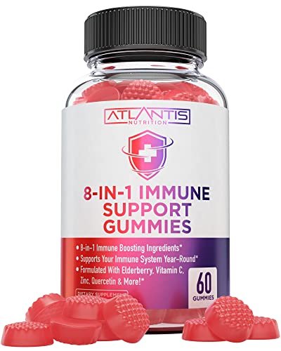 Atlantis Nutrition 8-in-1 Immun-Booster Gummis mit Holunderbeere | Immunsystem Unterstützung mit Holunderbeere, Quercetin, Zink, Vitamin C – Immun-Booster für Erwachsene & Kinder – Leckerer Geschmack – 60 Stück