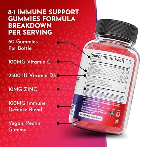 Atlantis Nutrition 8-in-1 Immun-Booster Gummis mit Holunderbeere | Immunsystem Unterstützung mit Holunderbeere, Quercetin, Zink, Vitamin C – Immun-Booster für Erwachsene & Kinder – Leckerer Geschmack – 60 Stück