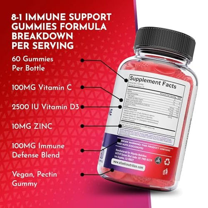 Atlantis Nutrition 8-in-1 Immun-Booster Gummis mit Holunderbeere | Immunsystem Unterstützung mit Holunderbeere, Quercetin, Zink, Vitamin C – Immun-Booster für Erwachsene & Kinder – Leckerer Geschmack – 60 Stück