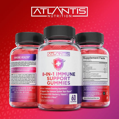 Atlantis Nutrition 8-in-1 Immun-Booster Gummis mit Holunderbeere | Immunsystem Unterstützung mit Holunderbeere, Quercetin, Zink, Vitamin C – Immun-Booster für Erwachsene & Kinder – Leckerer Geschmack – 60 Stück