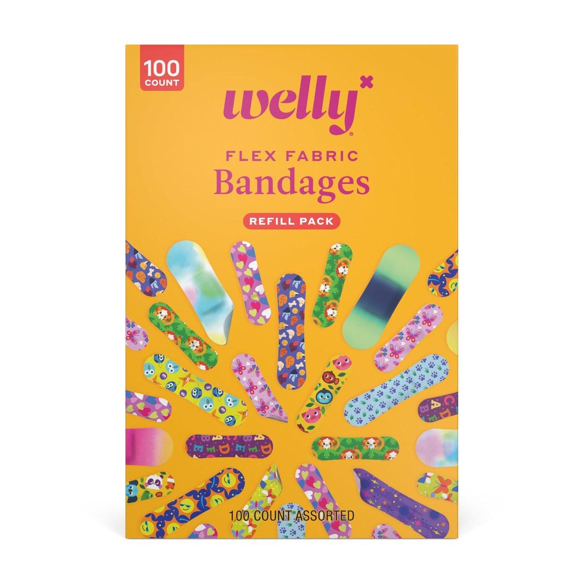 Welly Bravery Badge Value Pack – 100 flexible Stoffpflaster in verschiedenen Formen und Mustern für kleine Schnitte, Schrammen und Wunden