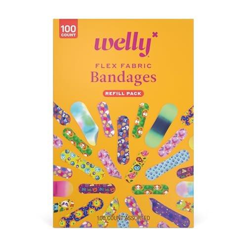 Welly Bravery Badge Value Pack – 100 flexible Stoffpflaster in verschiedenen Formen und Mustern für kleine Schnitte, Schrammen und Wunden