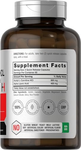 Horbäach Acetyl L-Carnitin HCL & Alpha-Liponsäure 1200 mg | 120 Kapseln | ALC ALA Komplex | Non-GMO & Glutenfrei
