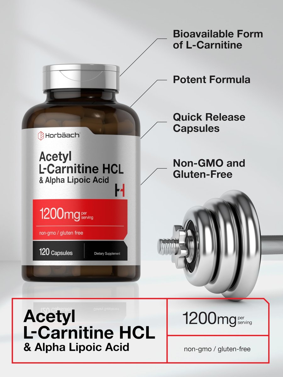 Horbäach Acetyl L-Carnitin HCL & Alpha-Liponsäure 1200 mg | 120 Kapseln | ALC ALA Komplex | Non-GMO & Glutenfrei
