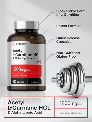 Horbäach Acetyl L-Carnitin HCL & Alpha-Liponsäure 1200 mg | 120 Kapseln | ALC ALA Komplex | Non-GMO & Glutenfrei