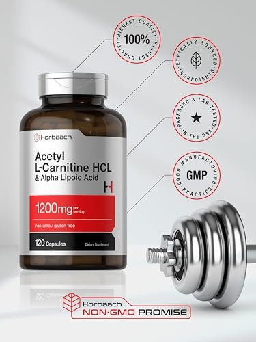 Horbäach Acetyl L-Carnitin HCL & Alpha-Liponsäure 1200 mg | 120 Kapseln | ALC ALA Komplex | Non-GMO & Glutenfrei