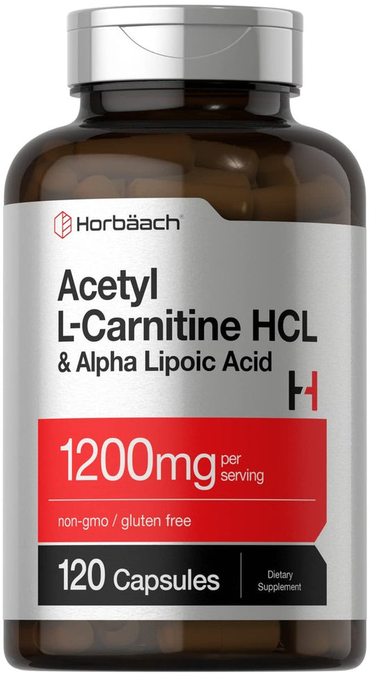 Horbäach Acetyl L-Carnitin HCL & Alpha-Liponsäure 1200 mg | 120 Kapseln | ALC ALA Komplex | Non-GMO & Glutenfrei