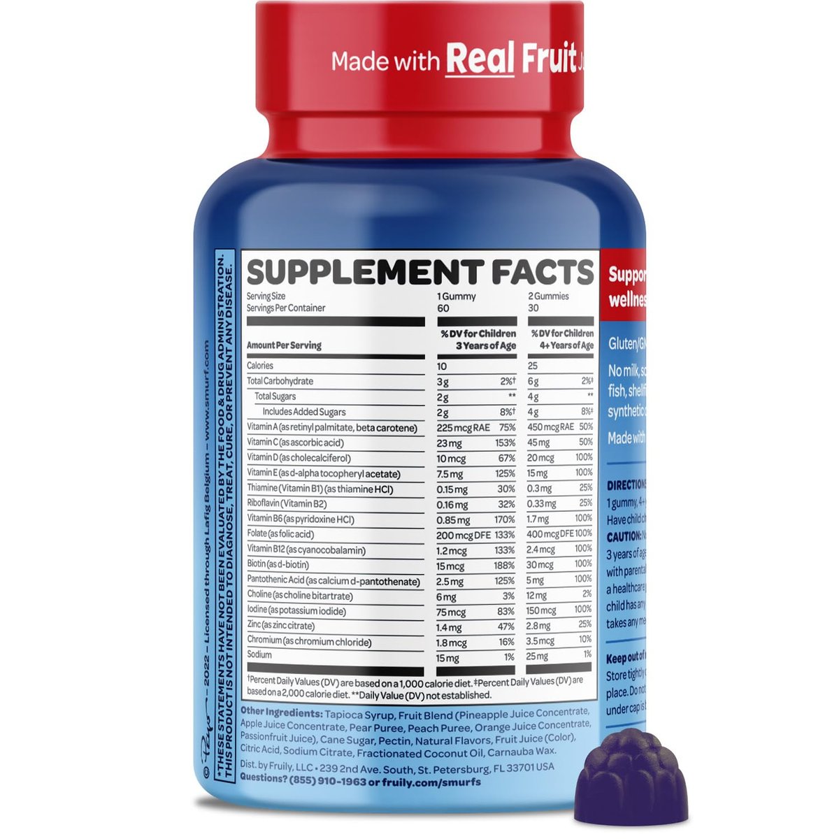 Smurfs Kids Multivitamin Gummies | Multivitamin Gummies für Kinder mit 15 Vitaminen & Mineralstoffen | Hergestellt mit echten Früchten | Von Ärzten entwickelt | Nicht-GVO und ohne künstliche Aromen oder Farben | 60 Gummis