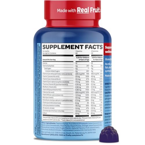 Smurfs Kids Multivitamin Gummies | Multivitamin Gummies für Kinder mit 15 Vitaminen & Mineralstoffen | Hergestellt mit echten Früchten | Von Ärzten entwickelt | Nicht-GVO und ohne künstliche Aromen oder Farben | 60 Gummis