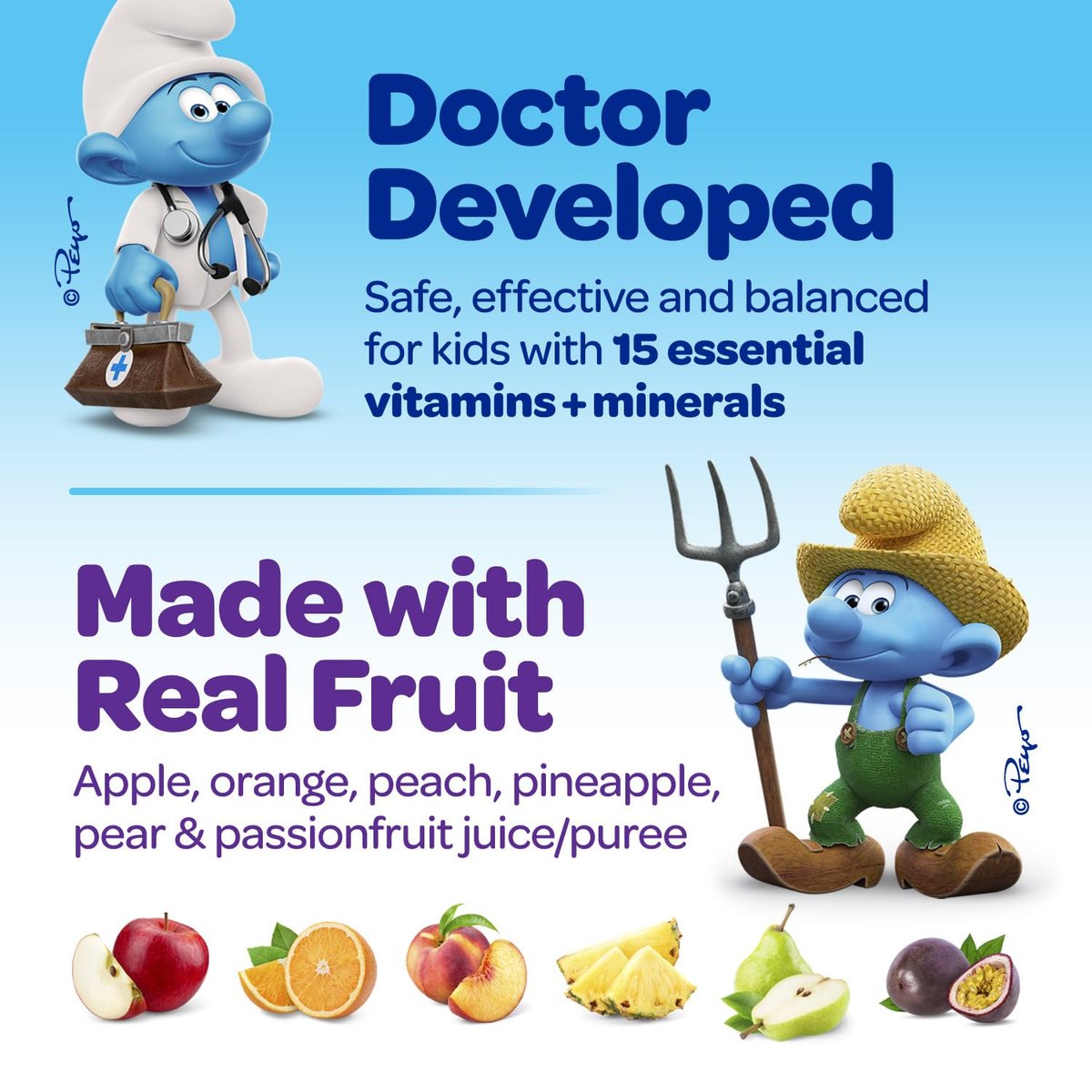 Smurfs Kids Multivitamin Gummies | Multivitamin Gummies für Kinder mit 15 Vitaminen & Mineralstoffen | Hergestellt mit echten Früchten | Von Ärzten entwickelt | Nicht-GVO und ohne künstliche Aromen oder Farben | 60 Gummis