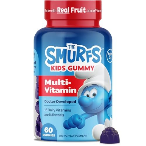 Smurfs Kids Multivitamin Gummies | Multivitamin Gummies für Kinder mit 15 Vitaminen & Mineralstoffen | Hergestellt mit echten Früchten | Von Ärzten entwickelt | Nicht-GVO und ohne künstliche Aromen oder Farben | 60 Gummis