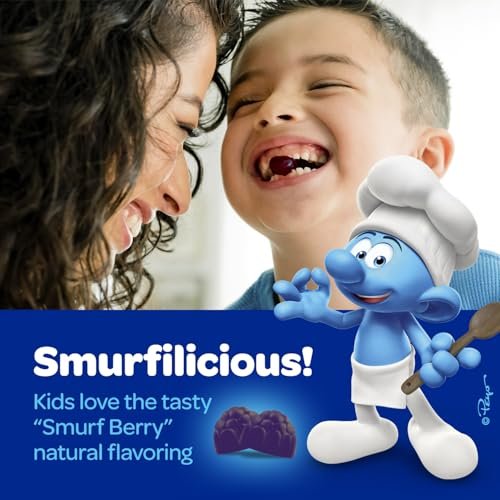 Smurfs Kids Immune Support Gummis | Schwarzer Holunder, Vitamin C und Zink für Kinderimmunität | Hergestellt mit echten Früchten | Von Ärzten entwickelt | Nicht-GMO & ohne künstliche Aromen oder Farben | 40 Gummis