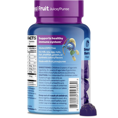 Smurfs Kids Immune Support Gummis | Schwarzer Holunder, Vitamin C und Zink für Kinderimmunität | Hergestellt mit echten Früchten | Von Ärzten entwickelt | Nicht-GMO & ohne künstliche Aromen oder Farben | 40 Gummis