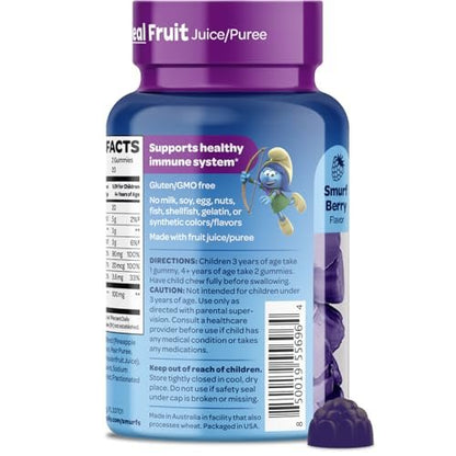 Smurfs Kids Immune Support Gummis | Schwarzer Holunder, Vitamin C und Zink für Kinderimmunität | Hergestellt mit echten Früchten | Von Ärzten entwickelt | Nicht-GMO & ohne künstliche Aromen oder Farben | 40 Gummis