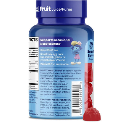 Die Schlümpfe 1mg Melatonin Gummis für Kinder mit Kamille & Zitronenmelisse für einen erholsamen Schlaf ab 3 Jahren | Nicht gewohnheitsbildend | Mit echten Früchten in Schlumpfbeere | Von Ärzten entwickelt | 50 vegetarische Gummis