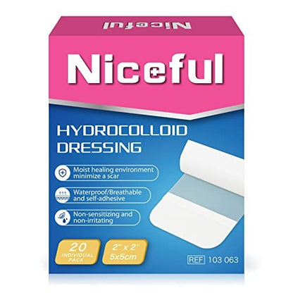 Niceful Hydrokolloid-Wundauflagen 20 Stück, 2x2 Zoll, wasserdichtes Hydrokolloid-Pflaster, Gel-Pflaster für Blasen & leichte Verbrennungen, Druckstellen-Pflaster
