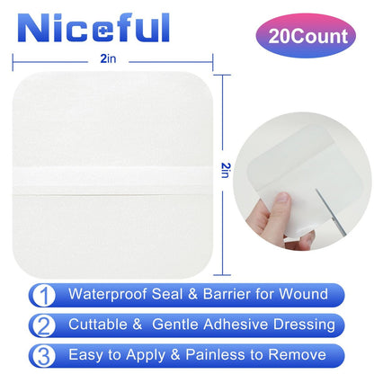 Niceful Hydrokolloid-Wundauflagen 20 Stück, 2x2 Zoll, wasserdichtes Hydrokolloid-Pflaster, Gel-Pflaster für Blasen & leichte Verbrennungen, Druckstellen-Pflaster