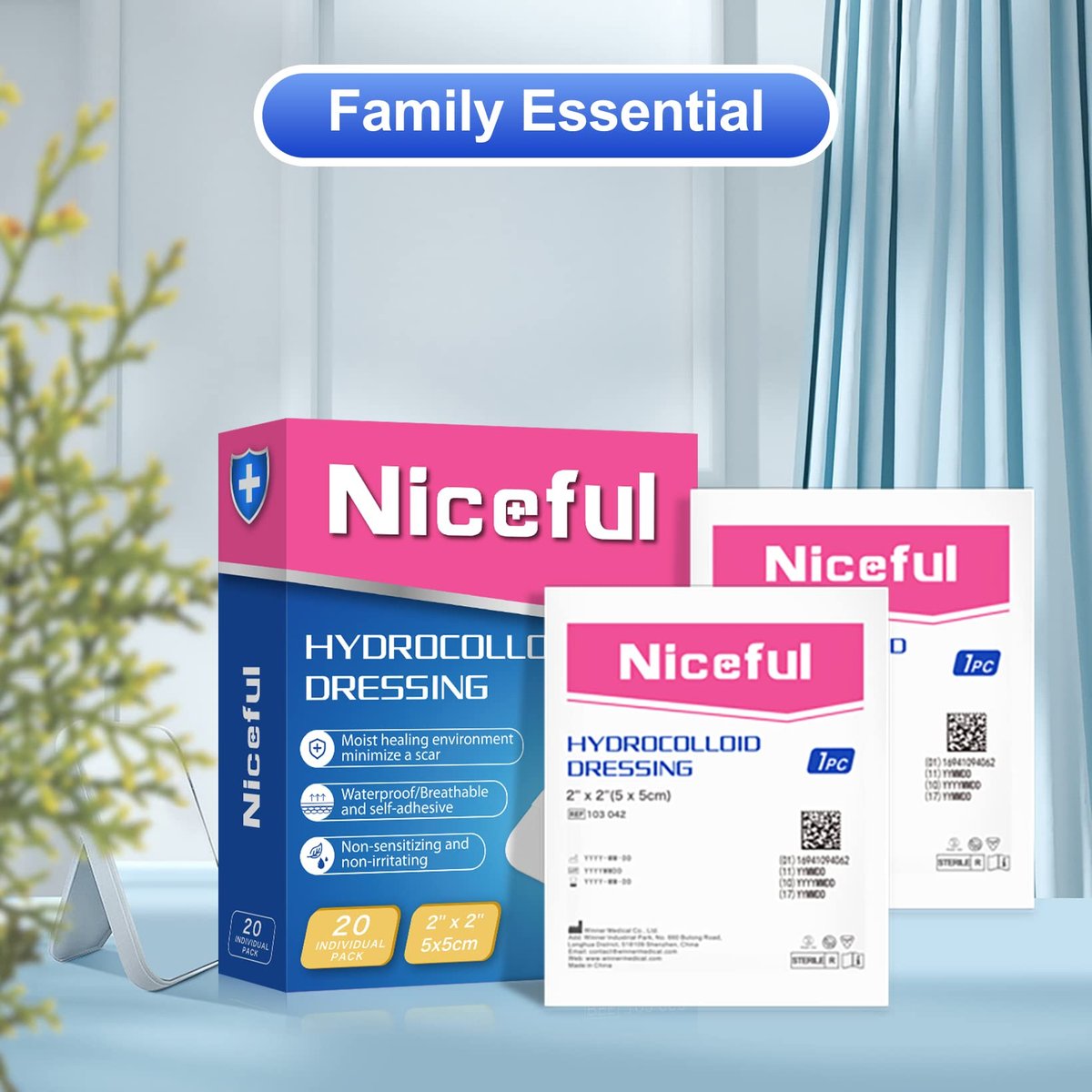 Niceful Hydrokolloid-Wundauflagen 20 Stück, 2x2 Zoll, wasserdichtes Hydrokolloid-Pflaster, Gel-Pflaster für Blasen & leichte Verbrennungen, Druckstellen-Pflaster
