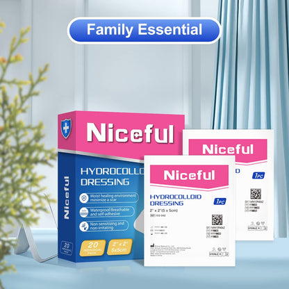 Niceful Hydrokolloid-Wundauflagen 20 Stück, 2x2 Zoll, wasserdichtes Hydrokolloid-Pflaster, Gel-Pflaster für Blasen & leichte Verbrennungen, Druckstellen-Pflaster