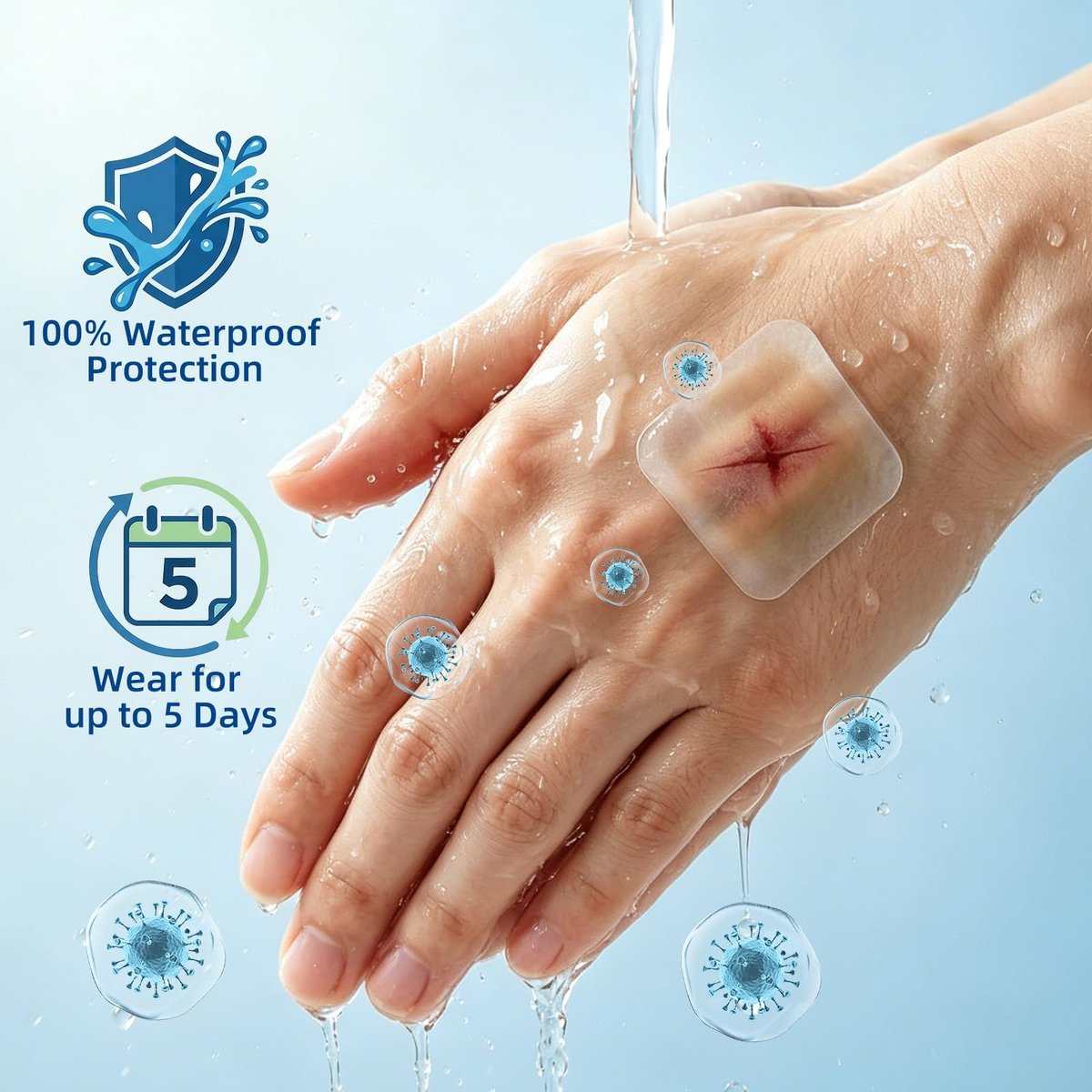 Niceful Hydrokolloid-Wundauflagen 20 Stück, 2x2 Zoll, wasserdichtes Hydrokolloid-Pflaster, Gel-Pflaster für Blasen & leichte Verbrennungen, Druckstellen-Pflaster