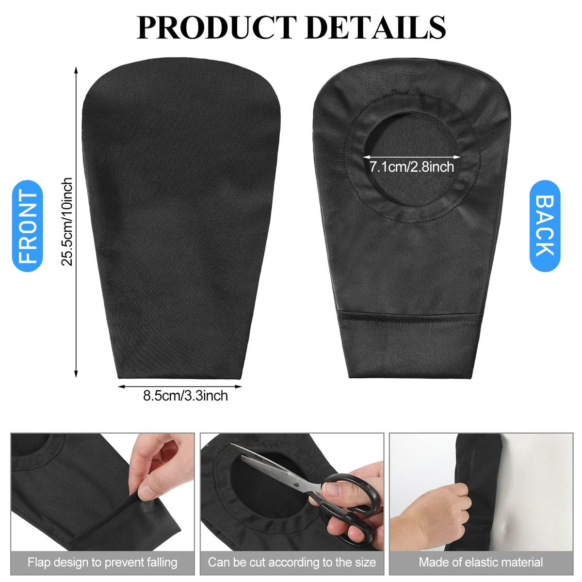 4er-Pack schwarze Stomabeutel-Abdeckung, Stomabeutel-Bezug, geruchsneutral, dehnbar, waschbar, Beutel-Liner für Frauen und Männer, leichter Pflegeschutz (2,8 Zoll Durchmesser)