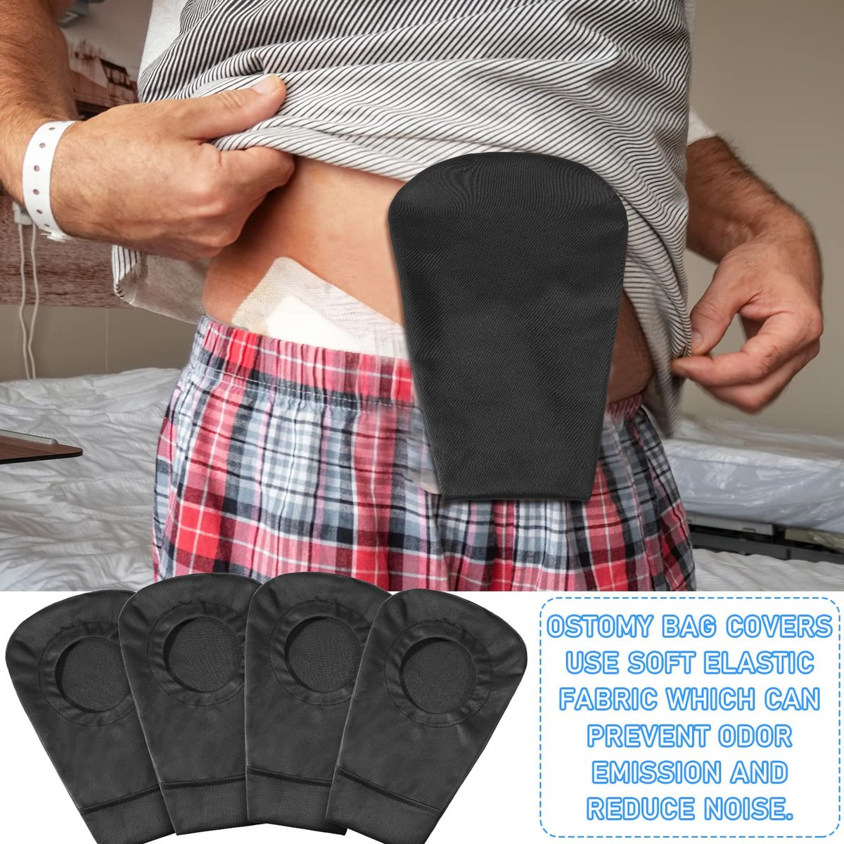 4er-Pack schwarze Stomabeutel-Abdeckung, Stomabeutel-Bezug, geruchsneutral, dehnbar, waschbar, Beutel-Liner für Frauen und Männer, leichter Pflegeschutz (2,8 Zoll Durchmesser)
