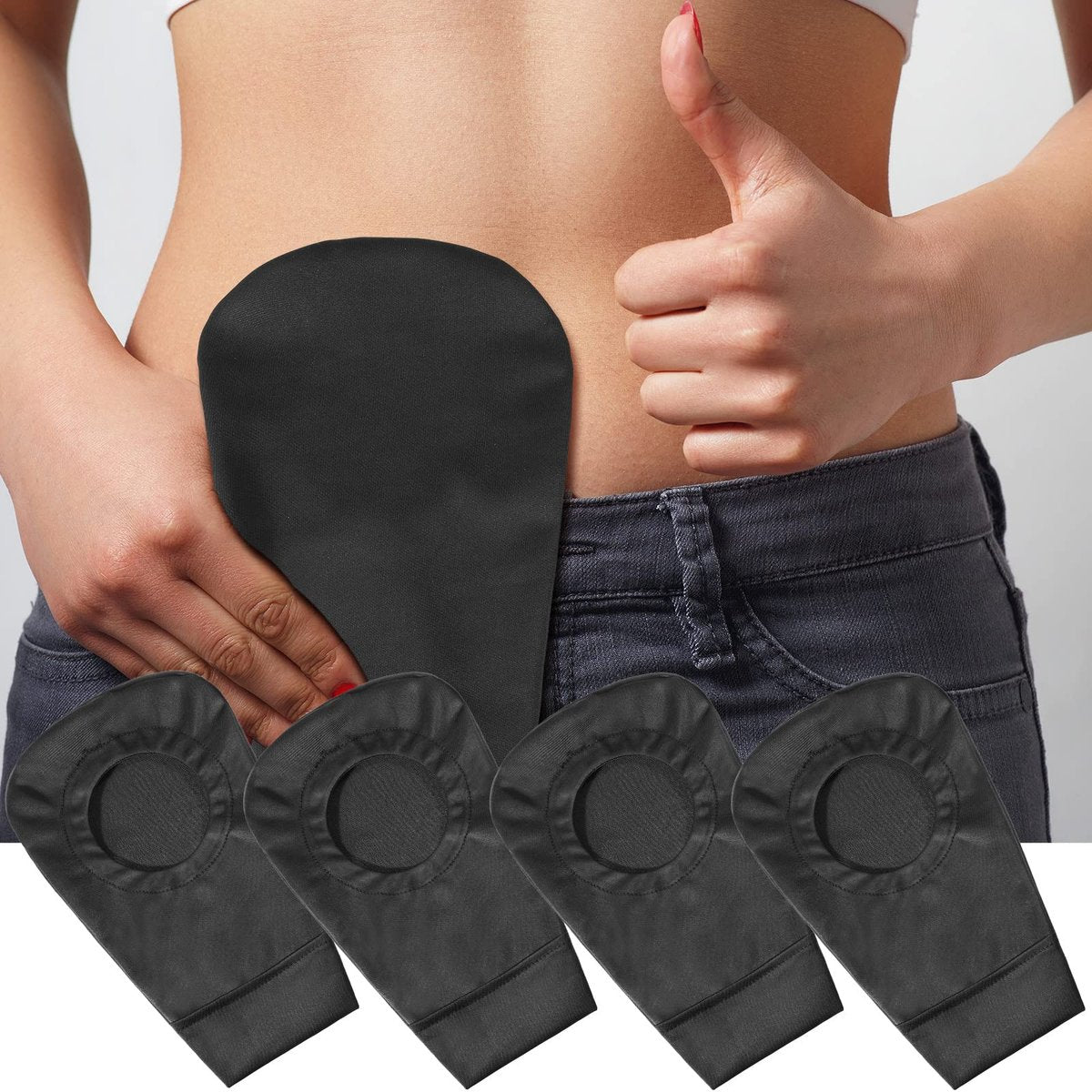 4er-Pack schwarze Stomabeutel-Abdeckung, Stomabeutel-Bezug, geruchsneutral, dehnbar, waschbar, Beutel-Liner für Frauen und Männer, leichter Pflegeschutz (2,8 Zoll Durchmesser)