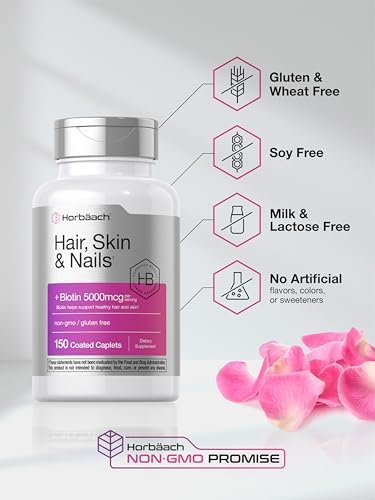 Horbäach Haar, Haut und Nägel Vitamine | 150 Kapseln | mit Biotin und Kollagen | Nahrungsergänzungsmittel für Frauen und Männer | Nicht-GVO, glutenfrei