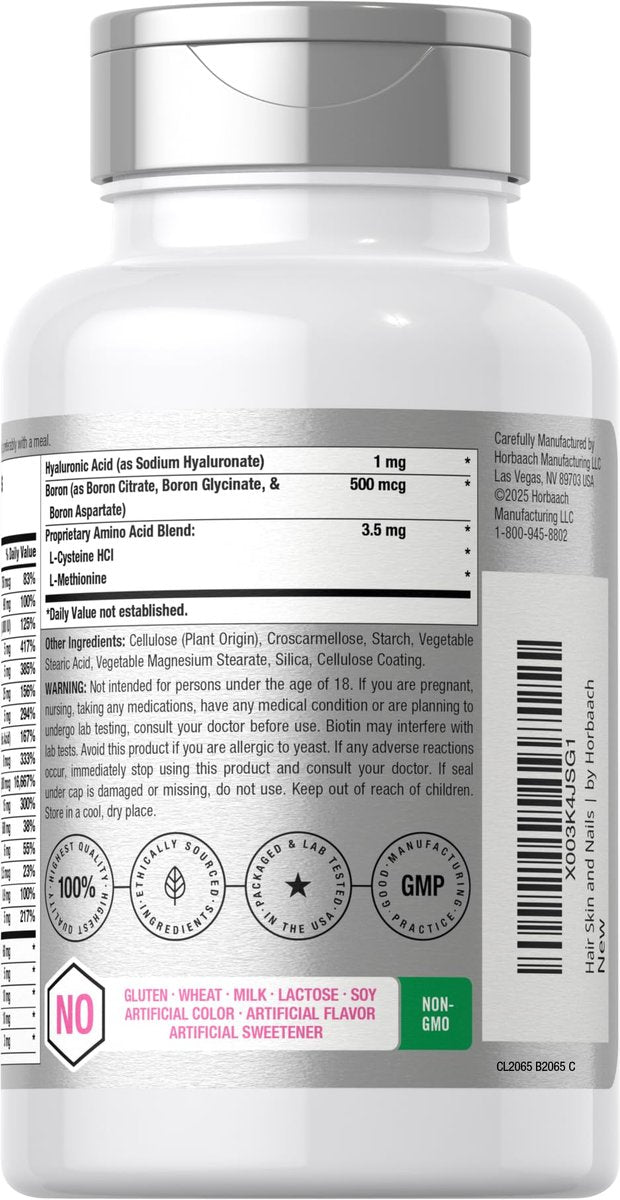 Horbäach Haar, Haut und Nägel Vitamine | 150 Kapseln | mit Biotin und Kollagen | Nahrungsergänzungsmittel für Frauen und Männer | Nicht-GVO, glutenfrei