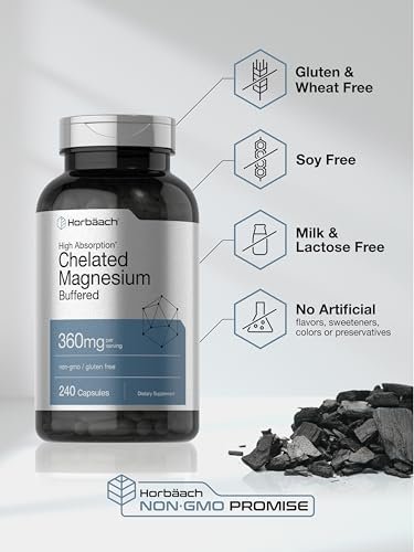 Horbäach Chelatiertes Magnesium 360 mg | 240 Kapseln | Non-GMO & Glutenfrei