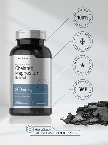 Horbäach Chelatiertes Magnesium 360 mg | 240 Kapseln | Non-GMO & Glutenfrei