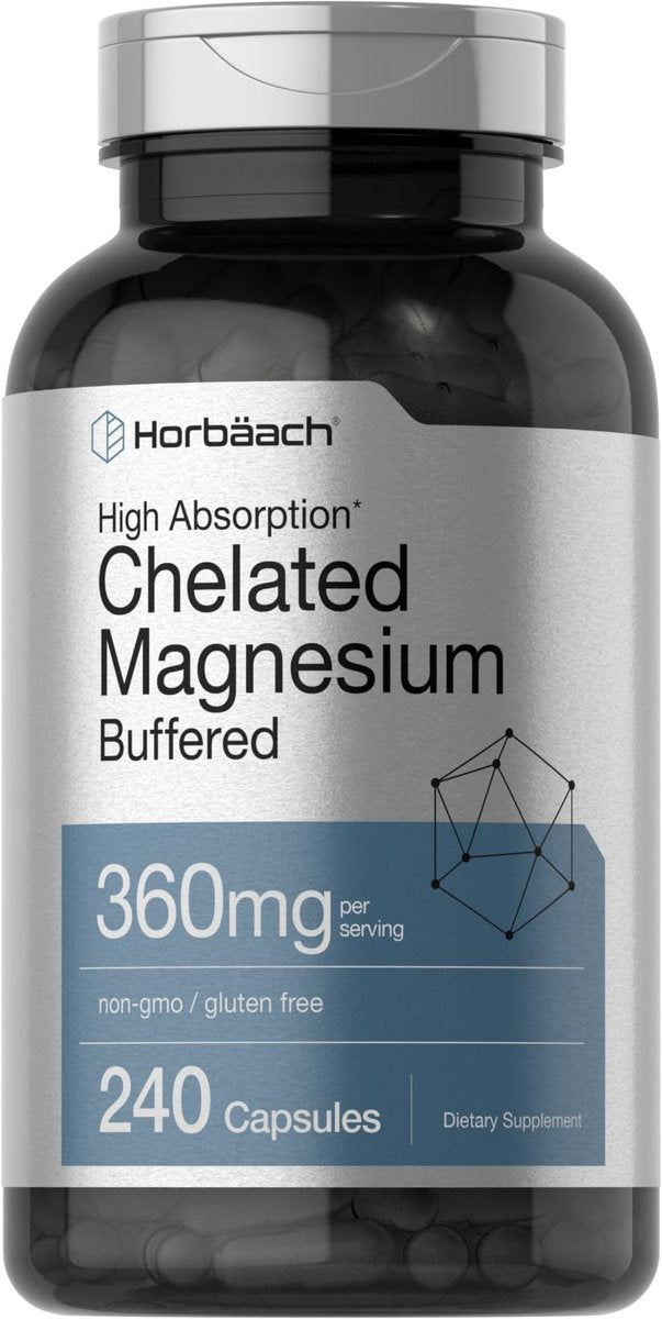 Horbäach Chelatiertes Magnesium 360 mg | 240 Kapseln | Non-GMO & Glutenfrei