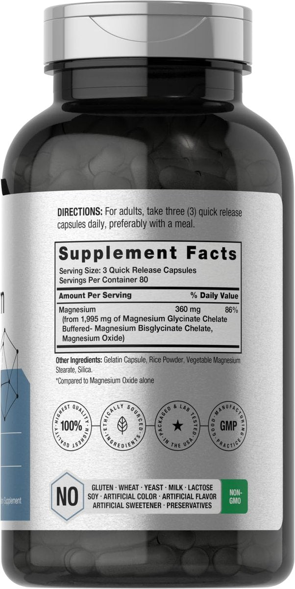 Horbäach Chelatiertes Magnesium 360 mg | 240 Kapseln | Non-GMO & Glutenfrei