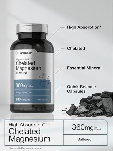 Horbäach Chelatiertes Magnesium 360 mg | 240 Kapseln | Non-GMO & Glutenfrei