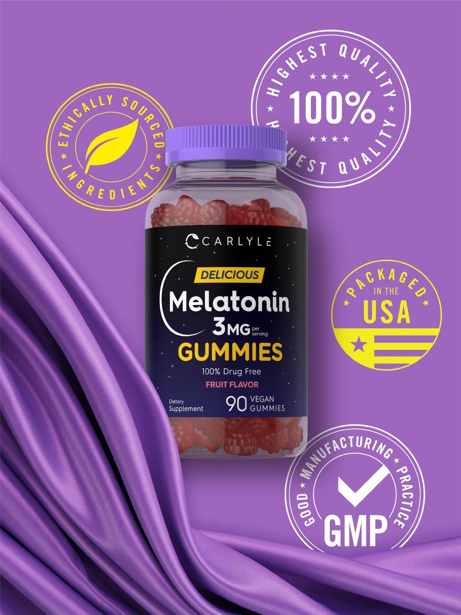 Carlyle Melatonin Gummies 3 mg – 90 Stück Fruchtgummis, vegan, nicht-GVO, glutenfrei – 100 % drogenfreie Unterstützung für erholsamen Schlaf