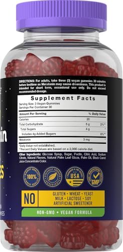 Carlyle Melatonin Gummies 3 mg – 90 Stück Fruchtgummis, vegan, nicht-GVO, glutenfrei – 100 % drogenfreie Unterstützung für erholsamen Schlaf
